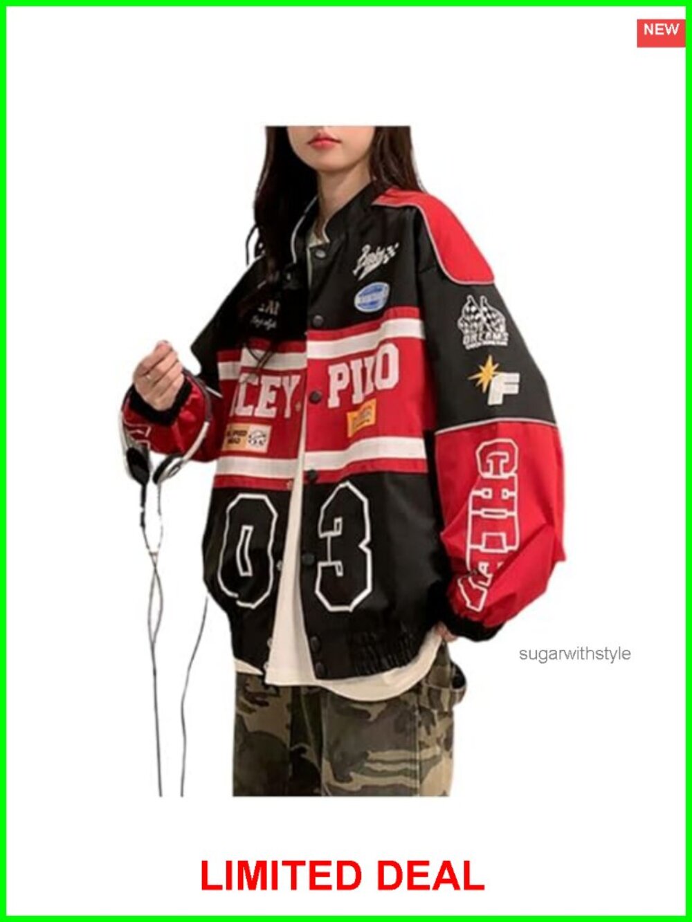 Varsity Jacket for Women Patchwork Long Sleeve Racing Bomber Letterman Jacket